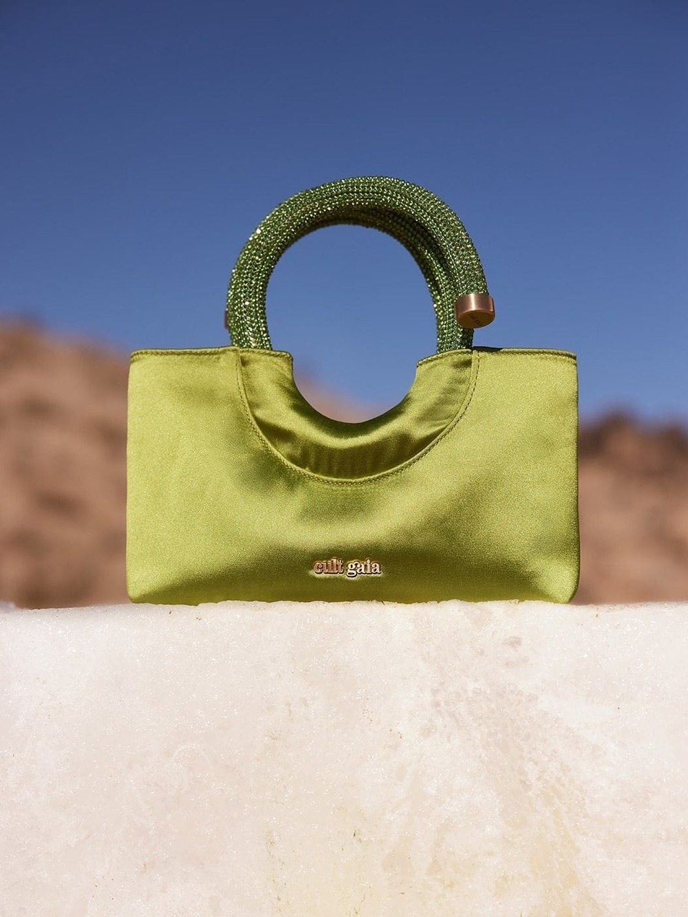 Cult Gaia New With Tags NWT Pine Green Satin Nika Mini Purse